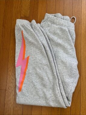 Gray Starfit Women's Joggers with Pink & Orange Lightning Graphic